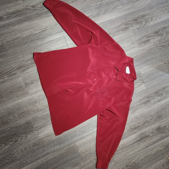 Vintage 90s Liz Moody classic french red puffy long sleeved button-up shirt - Picture 10 of 16